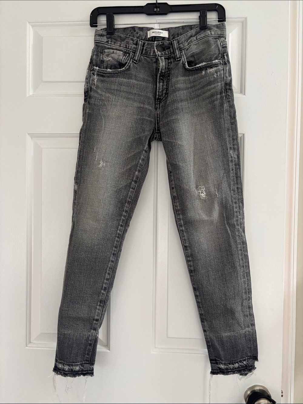 Moussy Gray Distressed Slim Jeans